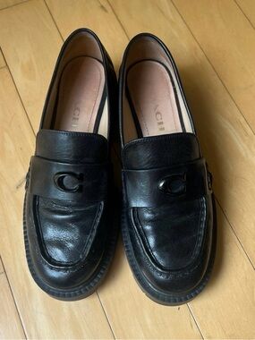 Coach Black Leather Penny Loafers with Signature 'C' Hardware